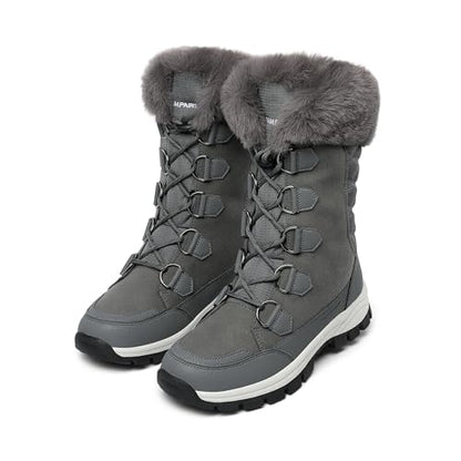 DREAM PAIRS Women's Waterproof Winter Snow Boots,Dark/Grey,7 | Non-Slip,Warm Cozy Fur,Comfortable,Insulated,Mid Calf,Lace Up,for Outdoor Hiking and Daily Walking