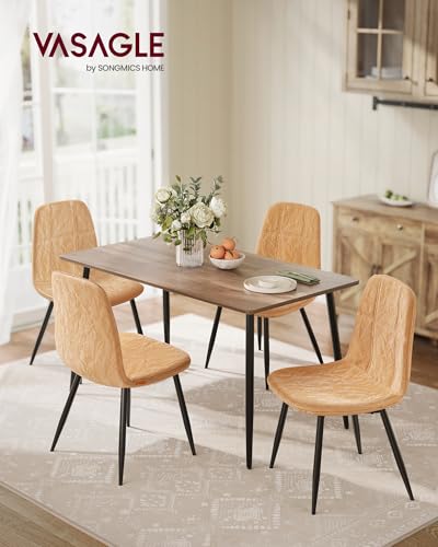 VASAGLE Set of 4 Dining Chairs, Dining Room Chairs, Metal Frame, Adjustable Feet, Easy to Clean, Glacier-Textured PU Leather, for Kitchen, Caramel Brown UKDC188K01