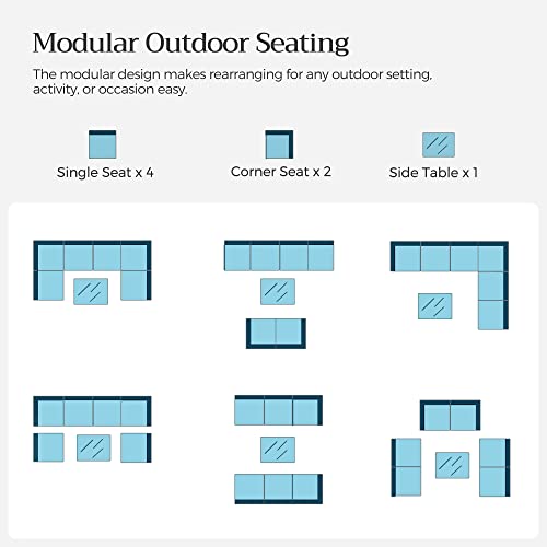 SONGMICS 7-Piece Patio Furniture Set, Outdoor Sectional Sofa Couch, Patio Conversation Set, Brown and Navy Blue UGGF015I01