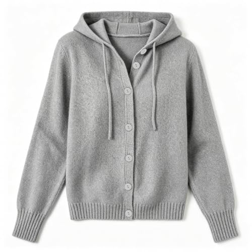 Warm Hooded Sweaters for Women Comfy Soft Button Cardigan Sweater Gray