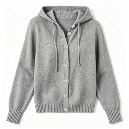 Warm Hooded Sweaters for Women Comfy Soft Button Cardigan Sweater Gray