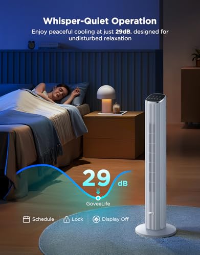 GoveeLife 36 in. White Tower Fan for Bedroom, 5 Modes 8 Speeds up to 25ft/s