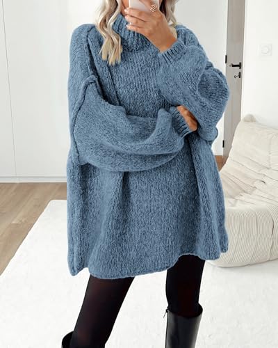 BTFBM Sweaters For Women Oversized Mock Neck Knit Long Sleeve Tops