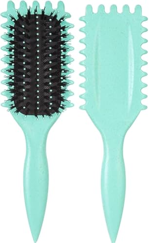 Curl Definer Brush, 2024 Boar Bristle Hair Brush Styling Brush Curling Brush Defining Curl Brush for Women (Green, 1PC)
