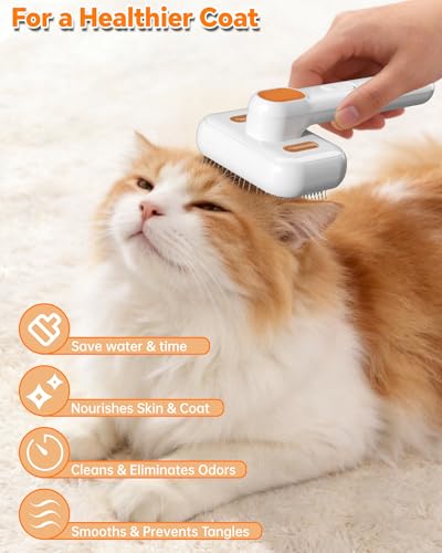 Cat Steam Brush - 3 in 1 Steamy Cat Brush with 45ml Water Tank and Dual Speed Mist, Cat Brush for Removing Tangled and Loosse Hair, Grooming Shedding Brush for Long & Short Haired Pets