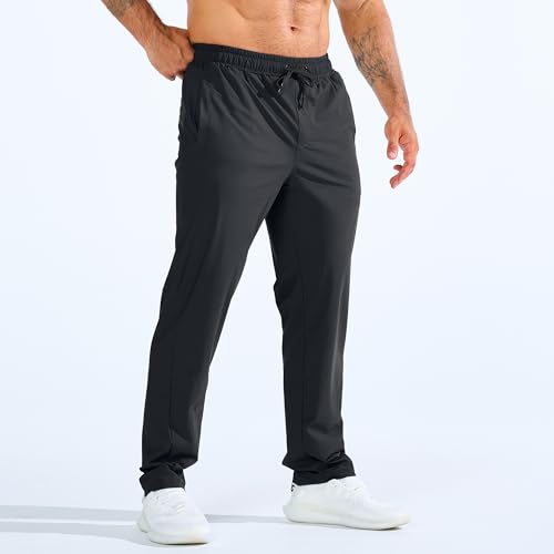 BROKIG Mens Workout Sweatpant Zip Pocket Jogging Track Pant(Black,XL)