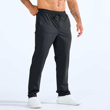 BROKIG Mens Workout Sweatpant Zip Pocket Jogging Track Pant(Black,XL)