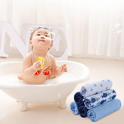 softan Baby Washcloths, 24Pack Baby Towels and Washcloths Extra Soft & Ultra Absorbent, Face Towel Unisex for Boys Girls Face & Body, Washclothes Gentle on Sensitive Skin, 9''X 9''- Blue Whale