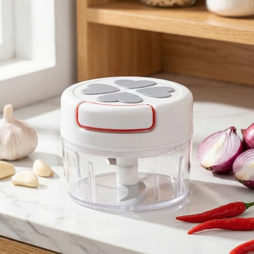 Manual Food Chopper, Portable Food Chopper with Blades, Manual Vegetable Cutter, Small Food Processor for Kitchen Garlic Onion Chili