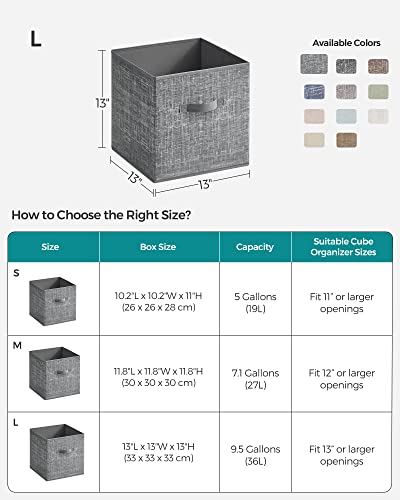 SONGMICS Storage Cubes, 13-Inch Non-Woven Fabric Bins with Double Handles, Set of 6, Closet Organizers for Shelves, Foldable, for Clothes, Gray UROB033G01