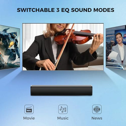 MZEIBO 50W Mini TV Soundbar, Bluetooth Speaker with ARC, Optical and AUX Input, Compact Home Theater Surround Sound Bar for TV, PC and Projector