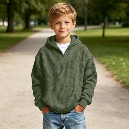 Zip Up Hoodie Boys Hoodies Soft Loose Quarter Zip Sweatshirt Hooded Long Sleeve Classic Solid Textured Knit Pullover Casual Outfits Army Green 9 Years