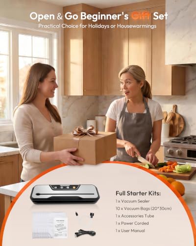 Toprime Automatic Vacuum Sealer Machine, 80kPa Powerful Food Sealer Built-in Cutter with Sealing Bag and Hose, Vacuum Air Sealing System for Seal a Meal and Sous Vide