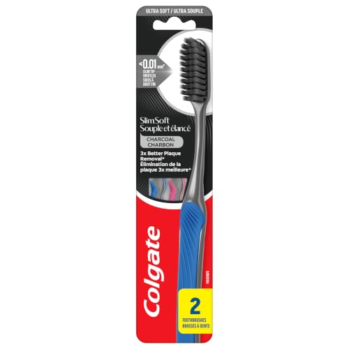 Colgate Slim Soft Charcoal Toothbrush, Ultra Soft, 2 Pack