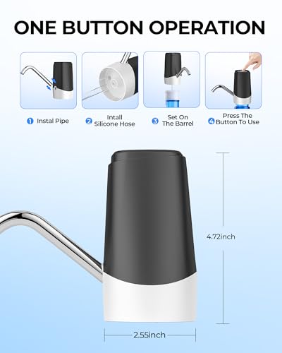 Water Dispenser Pump for 5 Gallon Bottles, USB Rechargeable Electric Water Bottle Pump, Portable Automatic Water Jug Dispenser for Home, Kitchen, Office & Camping Jet Black