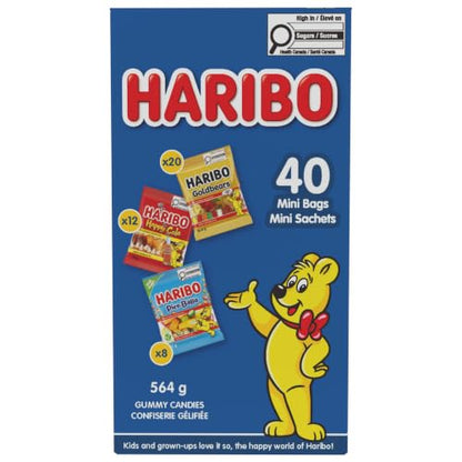 Haribo Gummy Candy Multipack Goldbears, Happy Cola, Pico-Balla 40pk, 564g