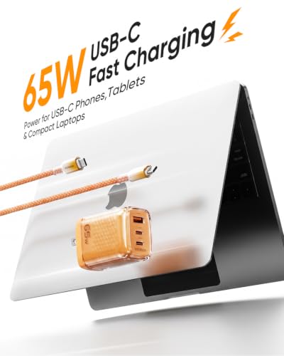 65W GaN USB-C Charger, 3-Port Fast Charging Block with 3.3ft 60W Cable | Advanced Protection, Foldable Travel Charger, GaN Tech, 3-Port, Adapter for MacBook Pro Air Neo Laptop iPhone 17 Samsung etc
