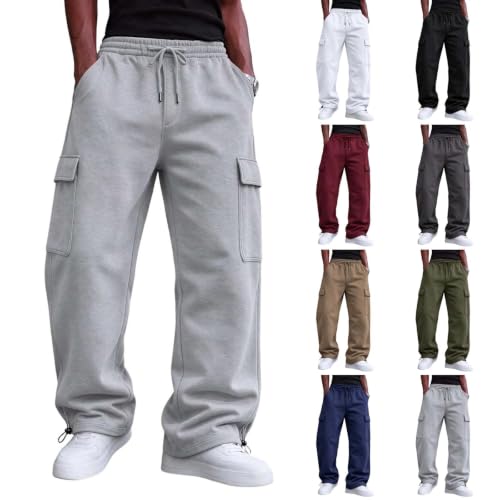 Generic Jogging Homme, Mens Fleece Lined Cargo Sweatpants Baggy Sweat Pants | Drawstring Cargo Sweatpants for Men Fall Winter Pants, Casual Loose Fit Pul On Sweat Pants, Comfy Athletic Work Trousers