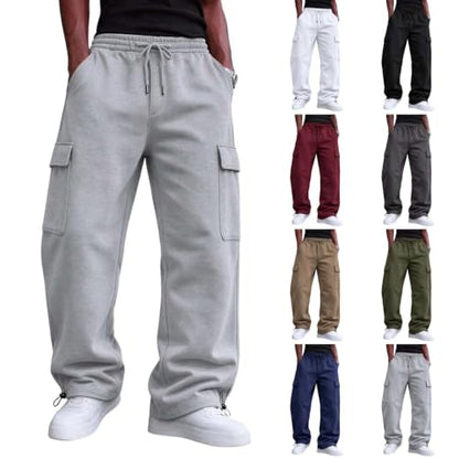 Generic Jogging Homme, Mens Fleece Lined Cargo Sweatpants Baggy Sweat Pants | Drawstring Cargo Sweatpants for Men Fall Winter Pants, Casual Loose Fit Pul On Sweat Pants, Comfy Athletic Work Trousers
