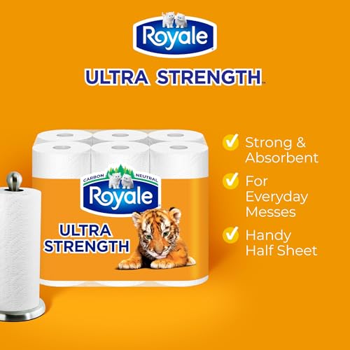 Royale Tiger Strong Paper Towel, 3 Double Equal 6 Rolls, 98 Half Sheets per Roll, White