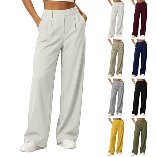 Women's Stretchy Pleated Dress Pants High Waist Wide Leg Work Pants
