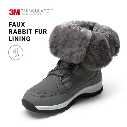 DREAM PAIRS Women's Waterproof Winter Snow Boots,Dark/Grey,7 | Non-Slip,Warm Cozy Fur,Comfortable,Insulated,Mid Calf,Lace Up,for Outdoor Hiking and Daily Walking