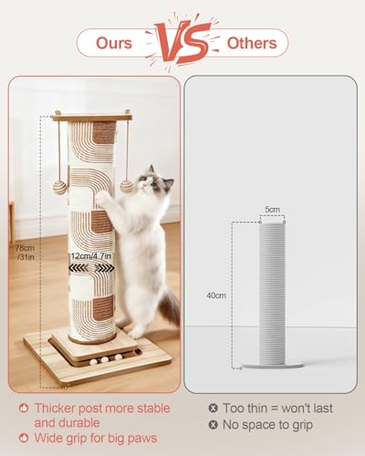Odoland 31" Tall Cat Scratching Post, Cat Scratcher with Replaceable Pad