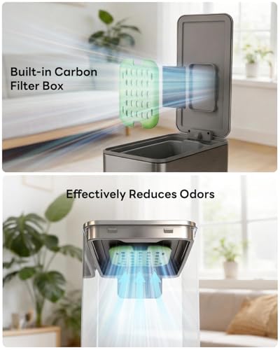 GTOOBOSE 10L/2.6G Slim Bathroom Trash Can, Narrow Stainless Steel Soft-Close Step Pedal Bin with Lid, Odor Control Carbon Box, Removable Inner Bucket, Small Waste Bin for Bedroom, Office, RV (Gray)