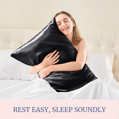 BEDELITE Satin Pillowcases, Small King 20x36 Inch, Black, Set of 2