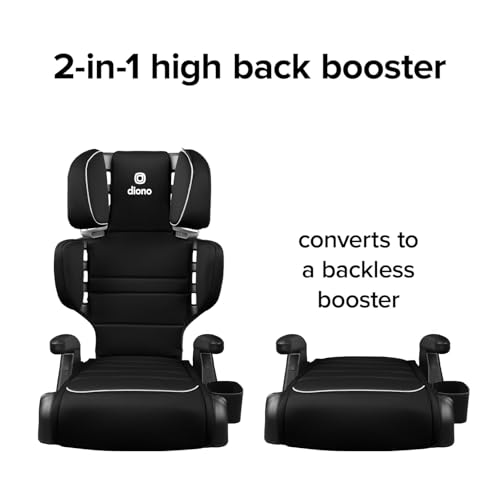 Diono Connect3 R 2-in-1 High Back Booster, Slim Fit 3-across in Many Mid-Sized Sedans and SUVs, For Children from 40-120 lbs., Lightweight with Cupholder, Black Storm