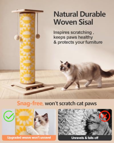 Odoland 31" Tall Cat Scratching Post, Cat Scratcher with Replaceable Pad