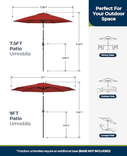 MUCHENGHY 7.5ft Patio Umbrella, Outdoor Market Table Umbrella with Push Button Tilt and Crank, 6 Ribs UV Protection Sun Shade for Lawn, Deck, Garden, Fishing, Backyard & Pool(Burgundy Red)