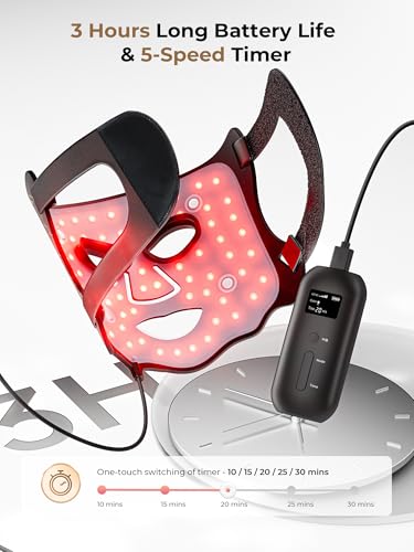 Aurphany Red Light Therapy Mask with Cooling Gel Pack, 7-Color NIR 850nm LED Face Light Therapy, Skin-Friendly Silicone Skincare Device, Rechargeable Remote - 180 Mins Use, Home Travel Gift, Black Gold
