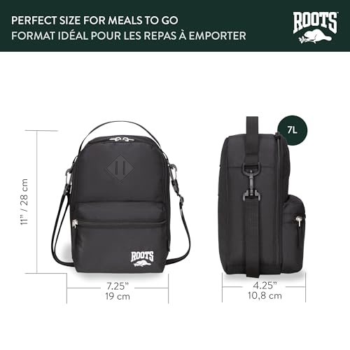 Roots Insulated Lunch Bag with Shoulder Strap, Black, 7L