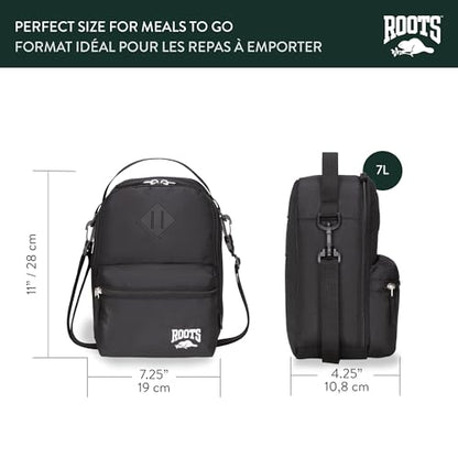 Roots Insulated Lunch Bag with Shoulder Strap, Black, 7L