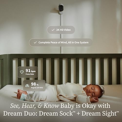 Owlet Dream Duo 3 Smart Baby Monitor System, Dream Sock + 2K HD Camera