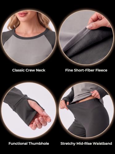 GRECERELLE Women's Thermal Underwear Set Top & Bottom Layer, Gray Black-S