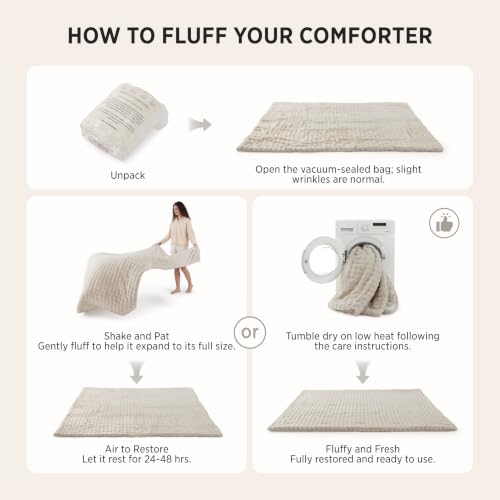 Bedsure CloudBubble Queen Comforter Set - Soft Fluffy Bedding Beige 3 Pcs
