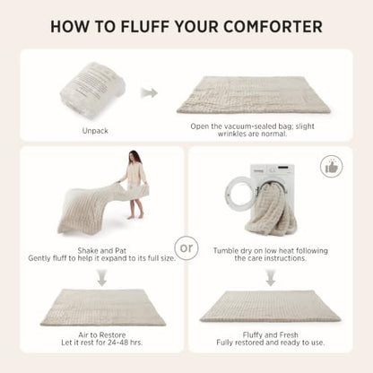 Bedsure CloudBubble Queen Comforter Set - Soft Fluffy Bedding Beige 3 Pcs