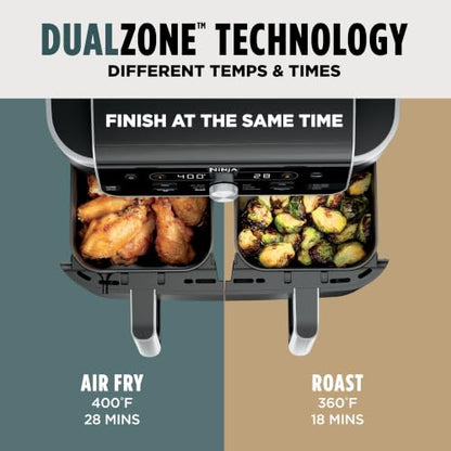 Ninja DualZone Air Fryer, 10 Qt/9.5L Smart, 6-in-1, Grey, DZ950C