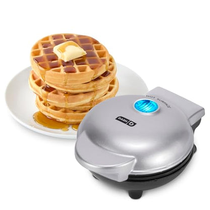 Dash Mini Maker: The Mini Waffle Maker Machine for Individual Waffles, Paninis, Hash browns, & other on the go Breakfast, Lunch, or Snacks - Silver