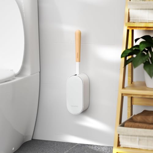 Toilet Bowl Brush and Holder, OSCIOSS Toilet Brush Set with Ergonomic Design, Compact Size, Durable Bristles, RV Toilet Brushes & Holders for Dead Corner Clean (Natural, 1pack)