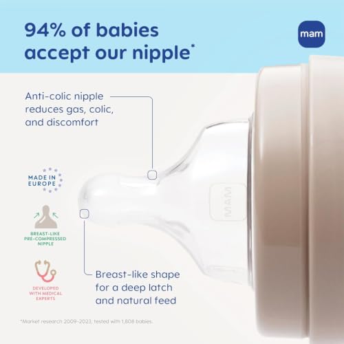 MAM 5oz Easy Start Anti-Colic+ Vented Baby Bottle, 0+ Months, 4 Pack, Boy
