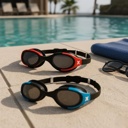 Hurley Youth Solari Red & Blue Swim Goggles 2 pack Trap Blist