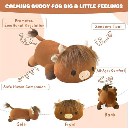 SQEQE Weighted Highland Cow Stuffed Animals, Weighted Highland Cow Plush, Cute Plushies Toy Gift for Kids Adults (9.8 Inch, 0.8 Lbs)
