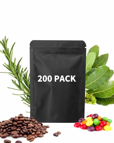 200 Pieces Resealable Mylar Bags Smell Proof Stand Up Foil Pouch for Zip Aluminium Foil Lock Food Storage Packaging Airtight Zipper Pouches (3.3x5.1 inch, Black, 200)