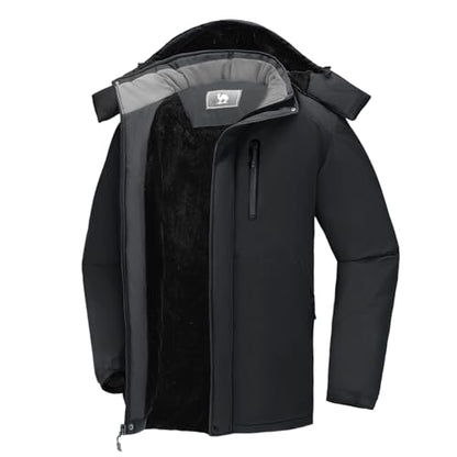 CAMEL Men's Winter Ski Jackets Waterproof Snow Coat with Hood Mountain Windproof Rain Jacket, Black, X-Large