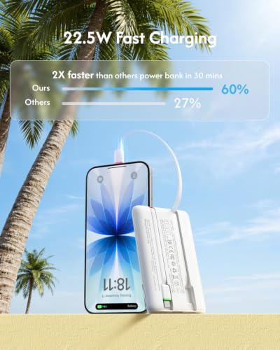 VEGER Portable Charger with Cables, Mini Power Bank 22.5W Fast Charging