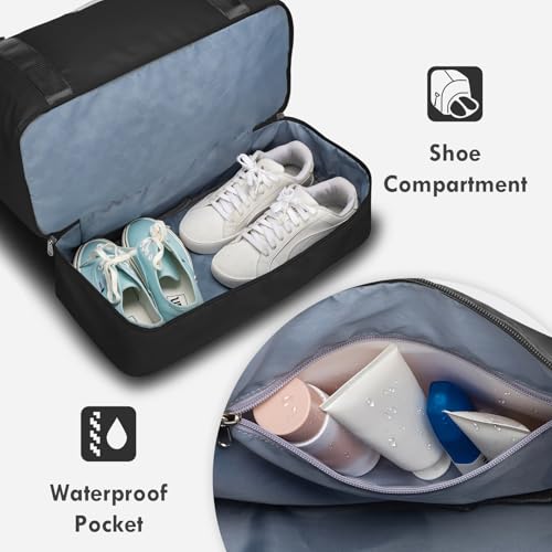 WOOMADA Weekender Overnight Bag for Women, Shoulder Travel Duffel with Shoes Compartment,Gym Bag with Toiletry Bag(Black)