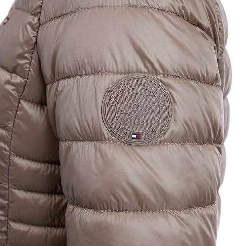 Tommy Hilfiger Women's Lightweight Packable Puffer Jacket with Hood & Bag, Taupe, Large